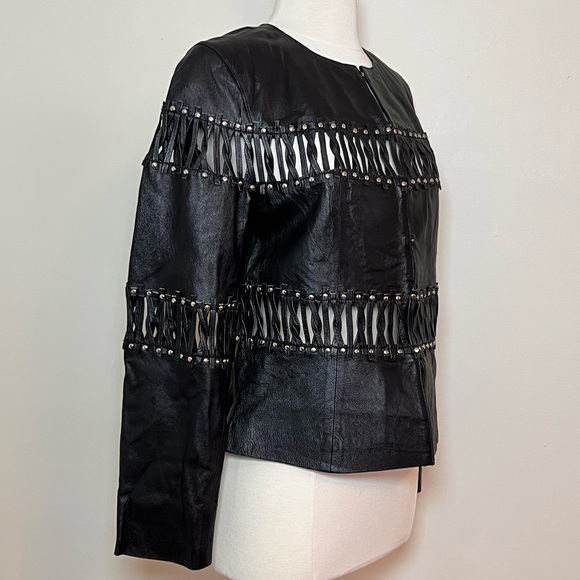SOLD 3/9 Pamela McCoy Black Leather Moto Jacket, Size Small - Picture 5 of 15